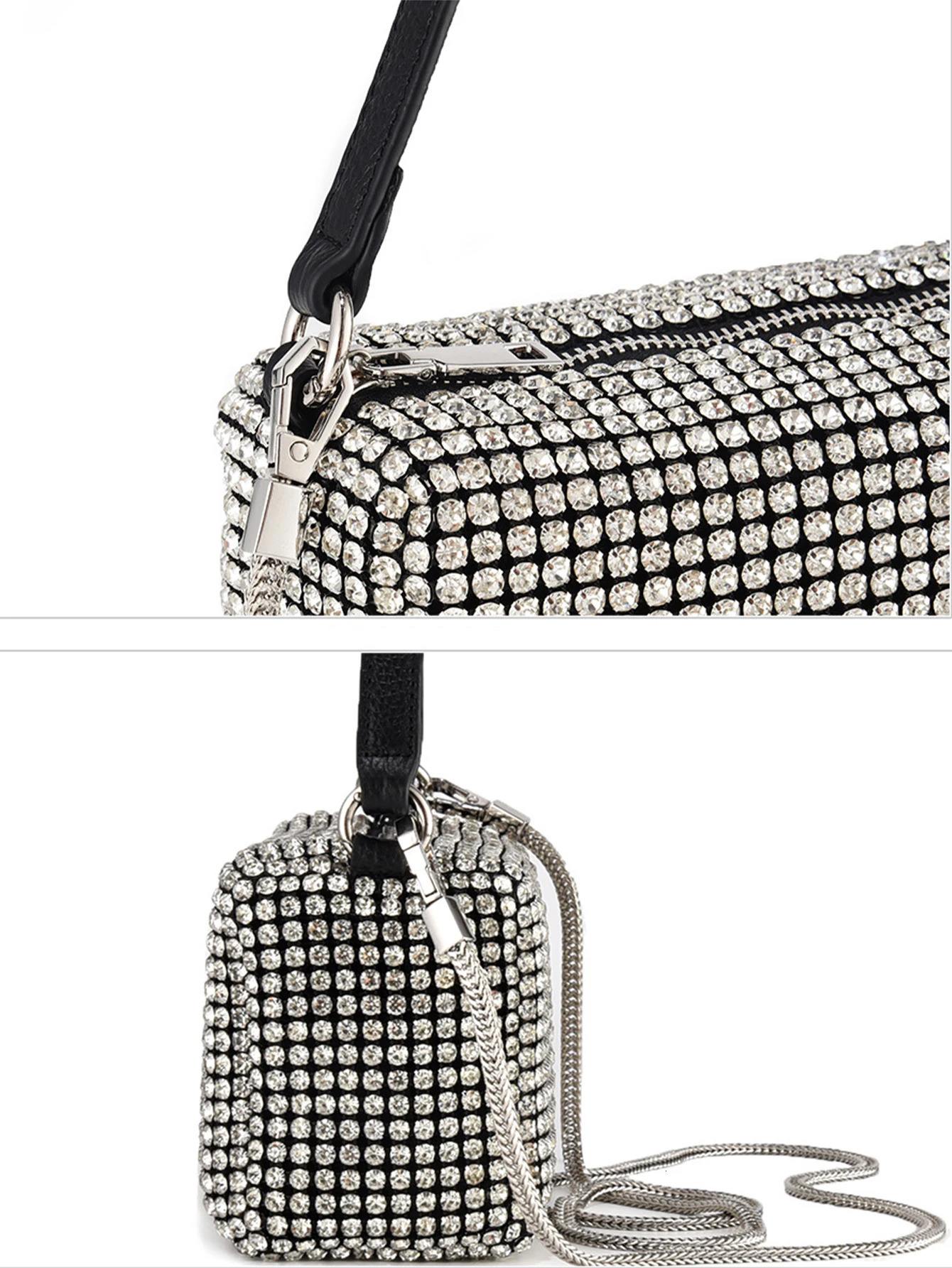 Fashion banquet and dinner diamond bag high-end shiny diamond full diamond handbag underarm bag chain bag simple party 251106 - view 5