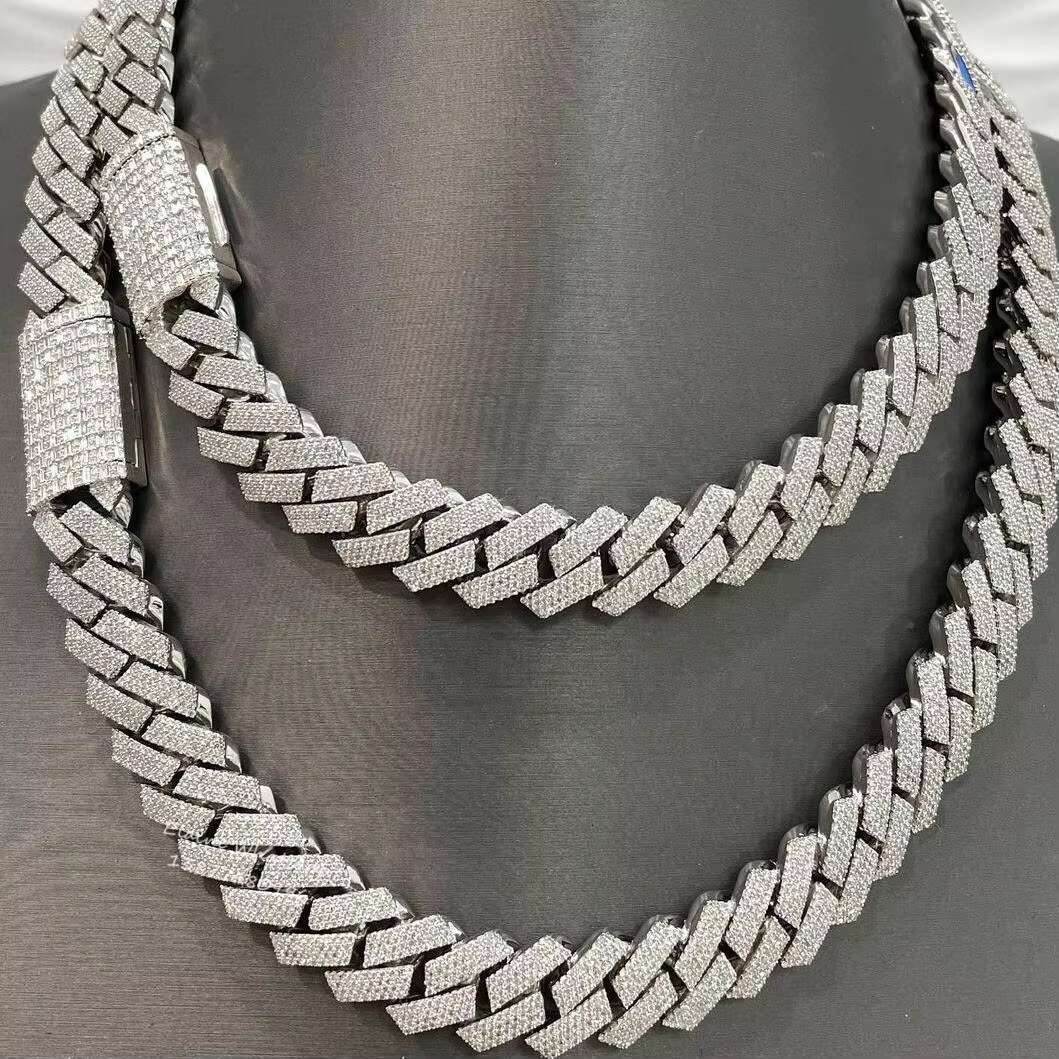 Unisex 925 Sterling Silver Moissanite Jewelry High Quality Silver Plated Loose Cuban Chain With Diamond Ice Out Design for Men