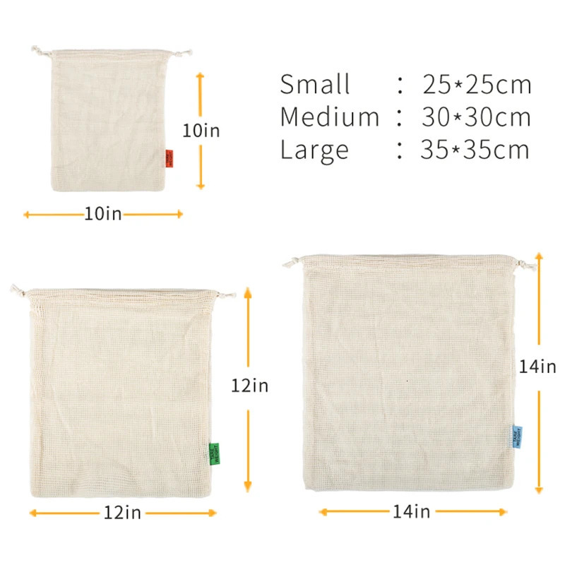 Reusable cotton mesh product bag with brushed organic durable and washable comes a grocery shopping 250401
