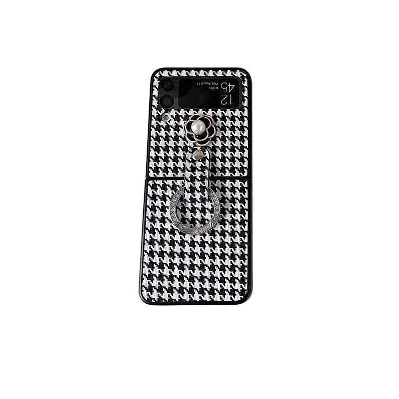 Foldable Screen Flip Phone Case Compatible with ZFlip4 Camellia ZFlip7 Rhinestone Ring Holder Socialite Style J251202