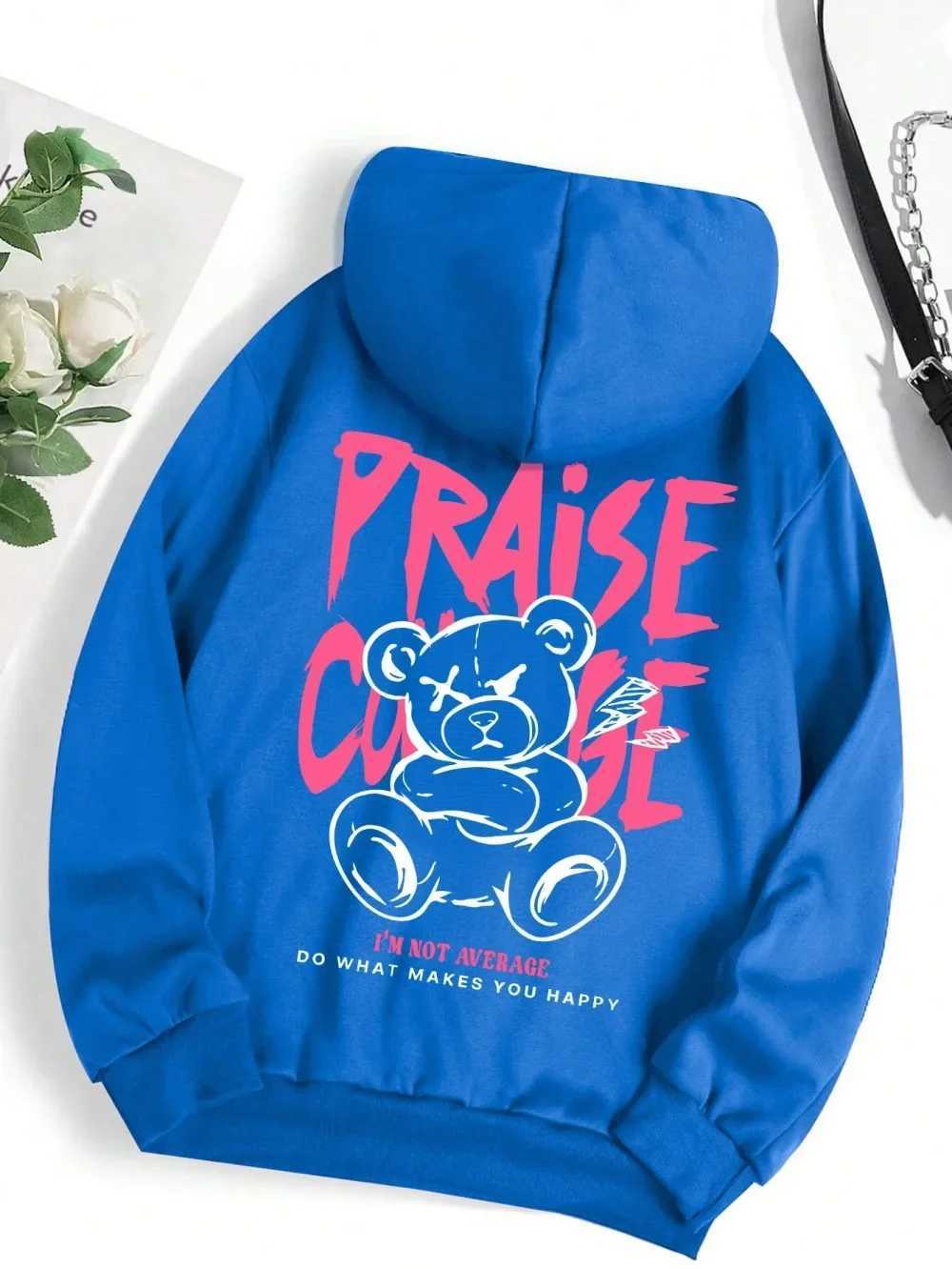 A comfortable bear letter printed mens casual hoodie and a fashionable Harajuku sweatshirt for the autumn of 2025 W251106