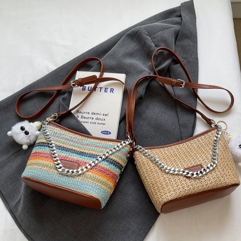 2025S Designer Women S Bag Bucket For Women Chiond Rainbow Color Summer Style Shoulder Bag Versatile New Woven Crossbody Bag