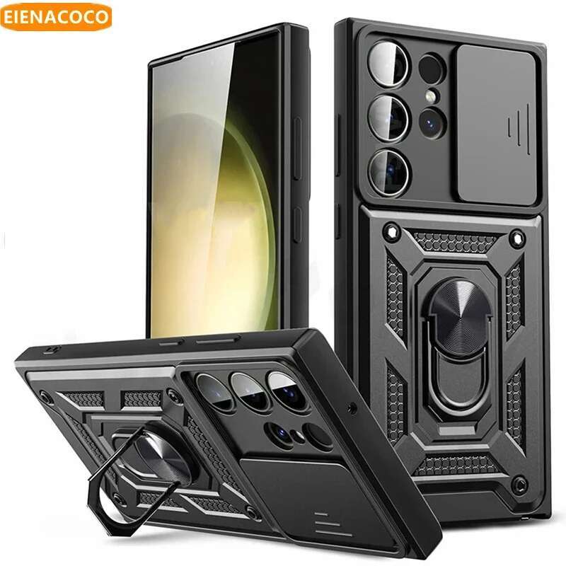 Armor Slide Camera Lens Case For Samsung Galaxy S24 S22 S21 Plus Note 20 Ultra A53 A54 5G S23 S20 FE Bumpers Cover
