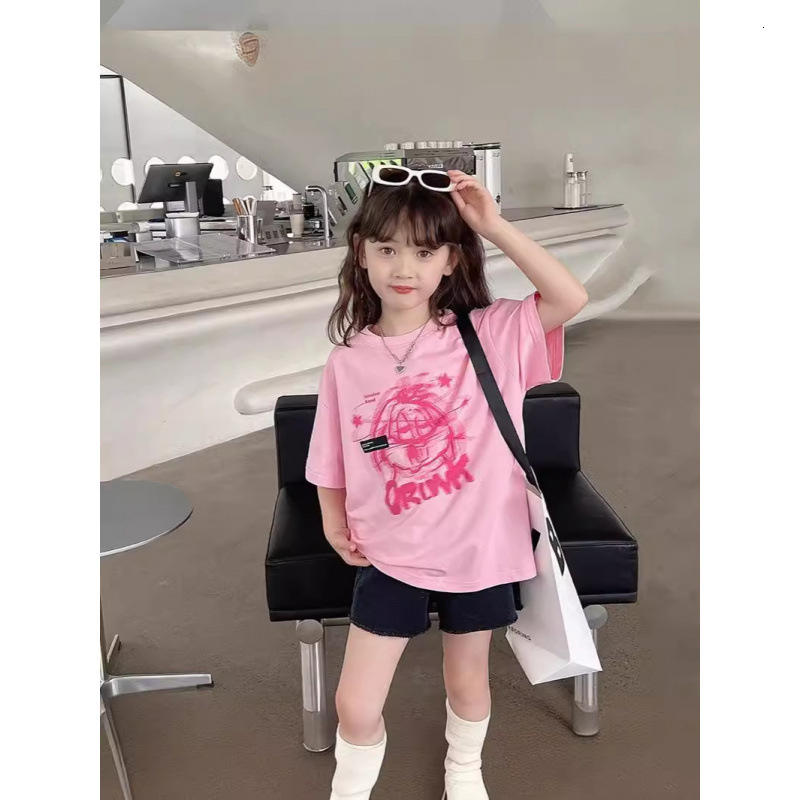 Ddmyshoesvip Girls Short Sleeved Pure Cotton T Shirt New Summer Loose Fit Medium To Large Children S Clothing Cartoon Print T Children S Half Sleeved 