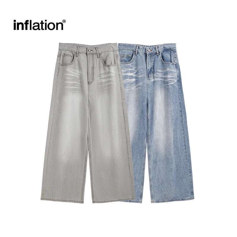 Ripple Washed Straight Leg Pants American Street Vintage Faded Denim Jeans For Men