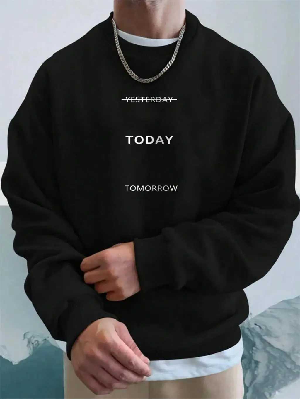 Autumn Winter Men Sweatshirt Letter Today Tomorrow Printing Hoodie Street Trend Pullovers Crewneck Loose Comfortable Clothing W251106