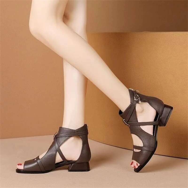 2025 Summer New Women's Lace up Beach Designer Fashion Zipper Flat Shoes Women's Wedge Sandals