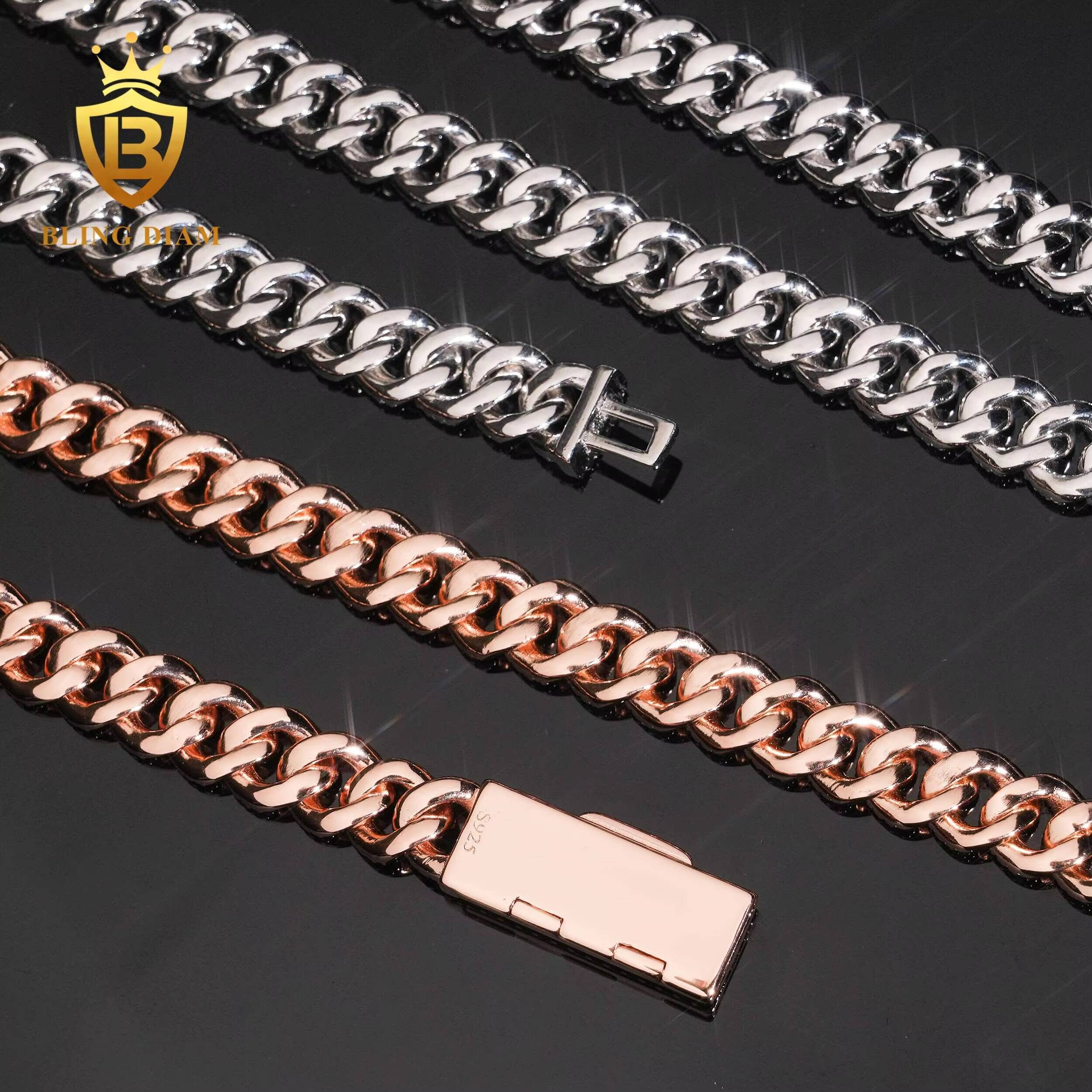 Classic Cuban Link Chain 8mm Bracelet Necklace Pass Diamond Tester VVS Ice Out Moissanite Silver Fine Jewelry for Men Woman