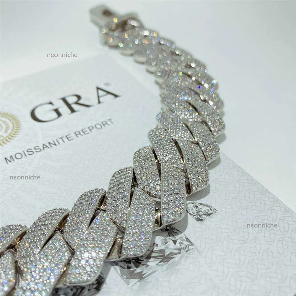 Custom Pass Dia Tester Moissanite Hip Hop Jewelry Cuban k Chain Iced Out 20mm 4 Row Sier Bracelet