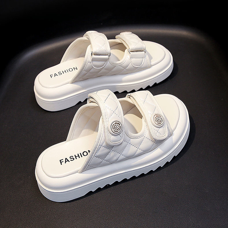Women 2025 summer new small fragrant wind fish mouth half slippers to wear muffin thick-soled elevation sandals z250708N4U7