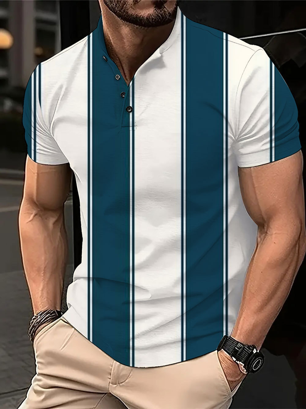 2024 Mens 3D Digital Printed Casual Buckle Short Sleeve T-shirt Polo Top