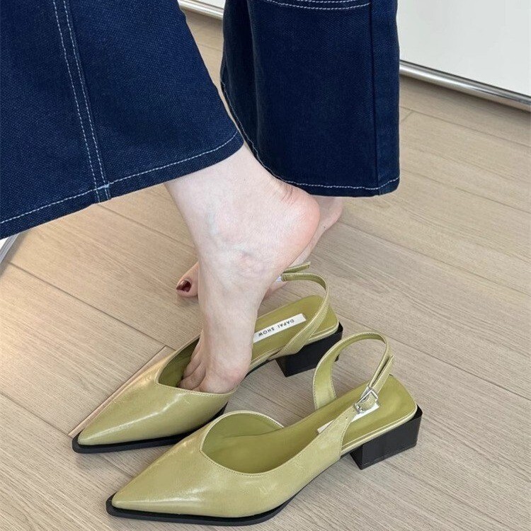 2025S Women s Designer Sandals Shallow Mouth Small Heels High Heels Spring summer French New Style Pointed Fine Heels Simple Outdoor Leisure Beach Sli