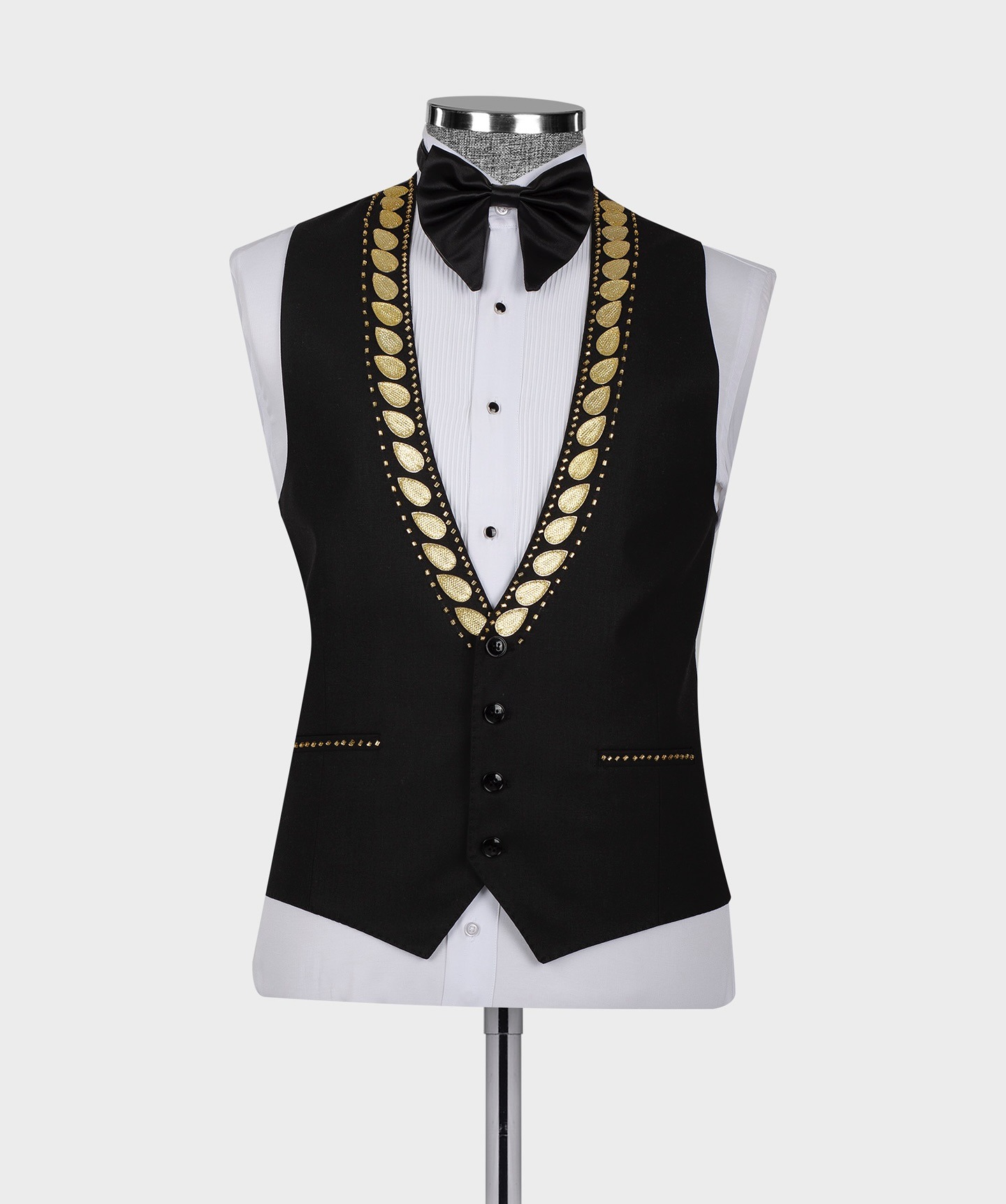 Tailor Made Men Suits 3 Pieces Crystal Beading Peaked Lapel Formal Wedding Groom Tuxedos Business Black Pants Set Customized