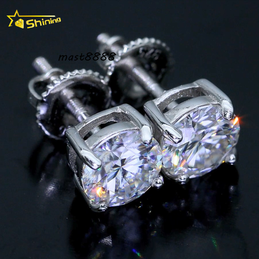 Pass Diamond Tester Iced Out Hip Earrings 925 Vvs Moissanite Diamond Screw Back Stud Earrings with GRA Certificate
