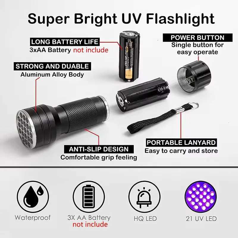 21 LED Mini UV Flashlight Blacklight 395NM Torch Flash Lamp For Pet Urine Stains Portable Black Light FlashlightsW251106