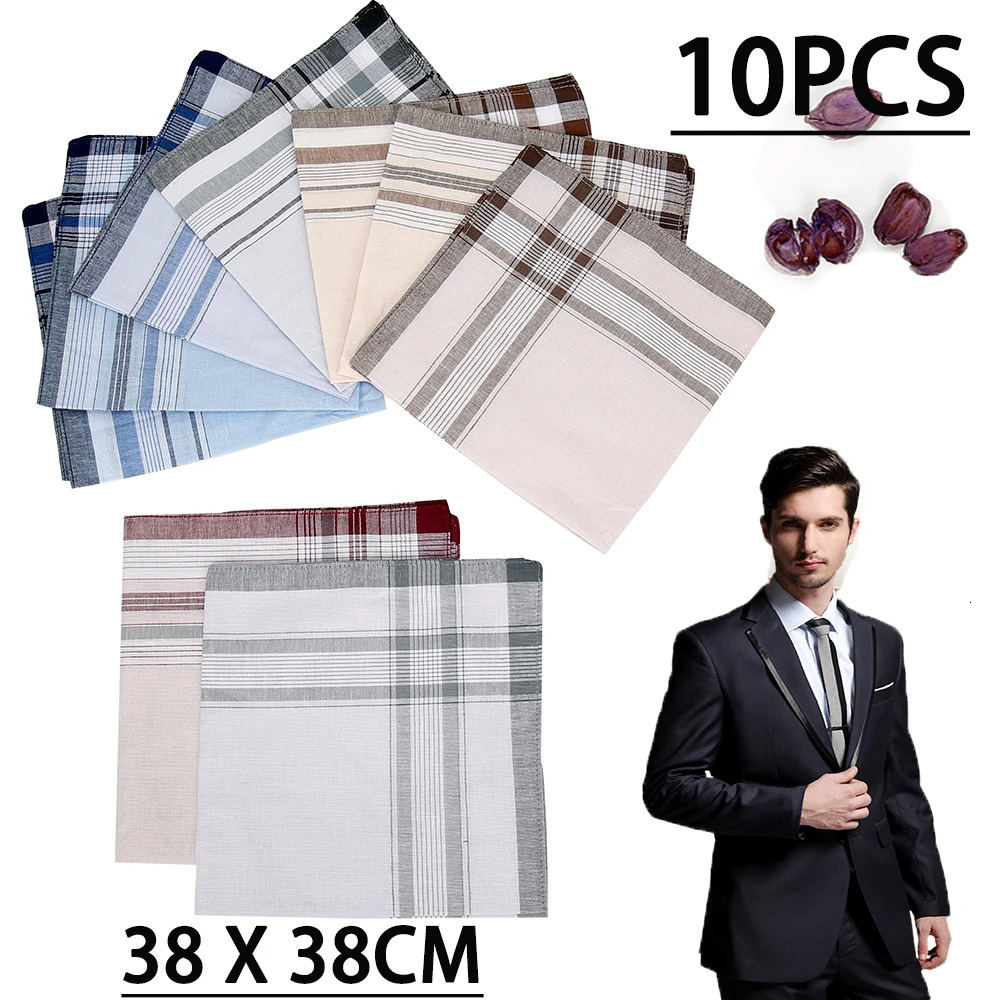 10/12Pcs Mens Handkerchiefs Soft Cotton Handkerchiefs Striped Square Handkerchiefs for Grooms Weddings Prom Celebration Party 250403