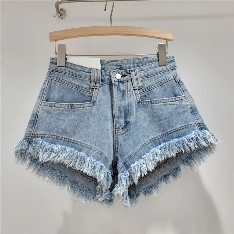 Original denim shorts womens jeans high waisted fringe A-line wide leg pants boots shorts 250402