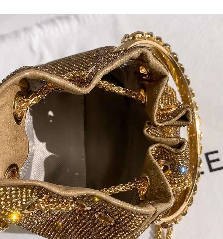 Designer Glitter Rhies Metal Handle Evening Bag Crystal Shiny Dia Women Handbag Wedding Party Clutch Purse