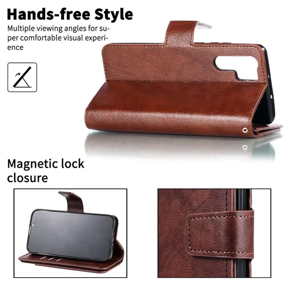 Leather Nine Cards Wallet Case For Samsung Galaxy S24 Ultra S23 FE S22 S20 S21 S10 S9 S8 Plus Note 20 Phone Cover