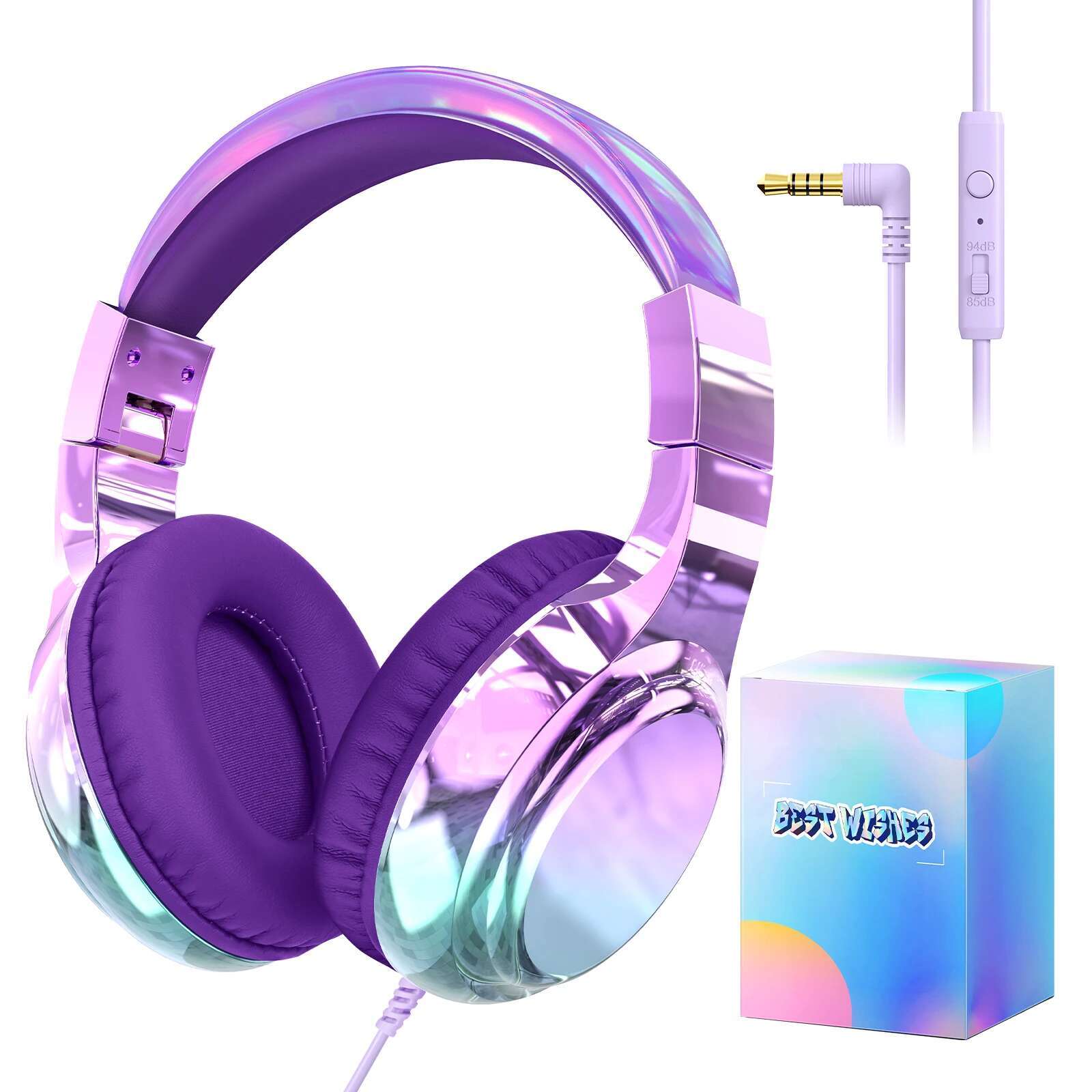 Wired Kids with Microphone 85/94dB Volume Limiter for Girls Boys Foldable Headphones
