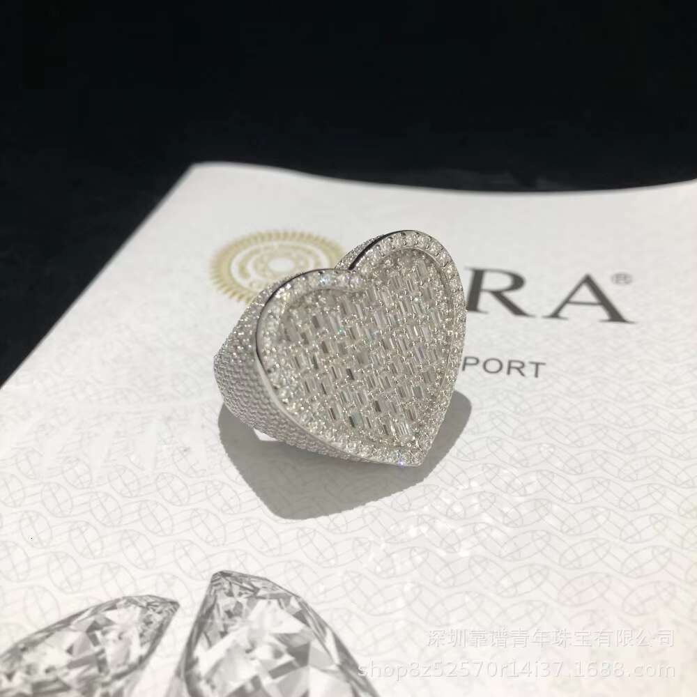 Big Heart Shape Ring 925 Silver White Gold Plated Ring baguette Cut VVS Moissanite Ring for Women