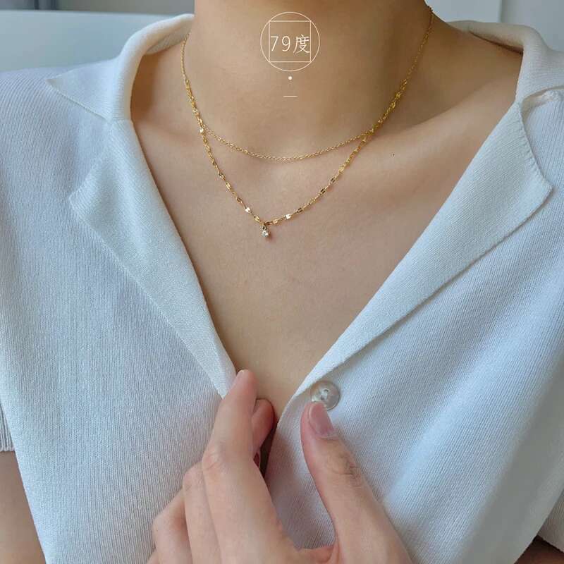 New Sier for Women Gold Double Layer Zircon Star Pendant Necklace Delicate Chain Charm Elegant Fine Jewelry