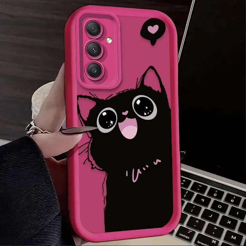Lovely Black Cat Silicone Case for Samsung Galaxy A55 A35 A25 A15 A05 A05S 5G A24 A13 A23 A12 A22 A32 A52 A52S A71 A72 A51 4G