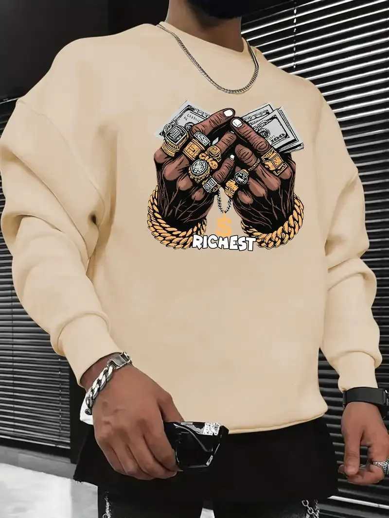 The new mens round-neck hoodie for Spring and Autumn 2025 features street fashion and soft 3D pattern printing W251106