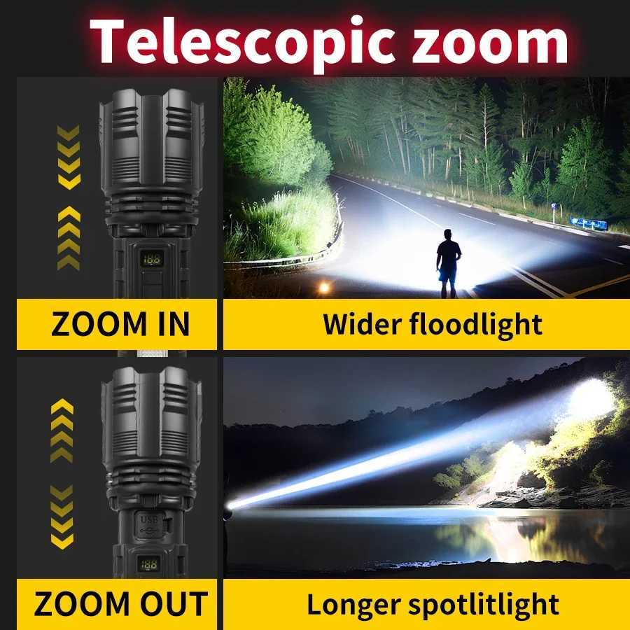 Ultra Bright LEDCOB Flashlights 3000mah USB Rechargeable Camping Lamp Self Denfense Tactical Torch Zoomable Outdoor with 9ModeW251106