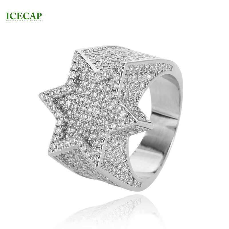 Full VVS Moissanite Hip Hop Baguette Cut Diamond 925 Silver Star Ring Men Women Luxury Party Jewelry