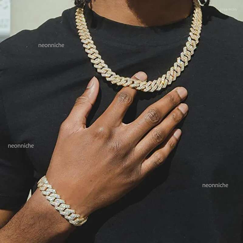 Chains ULJ Hip Hop Rhombus Cuban Chain Iced Out Bg Necklace Men Women 20mm Width Hiphop Crystal Fashion Jewelry