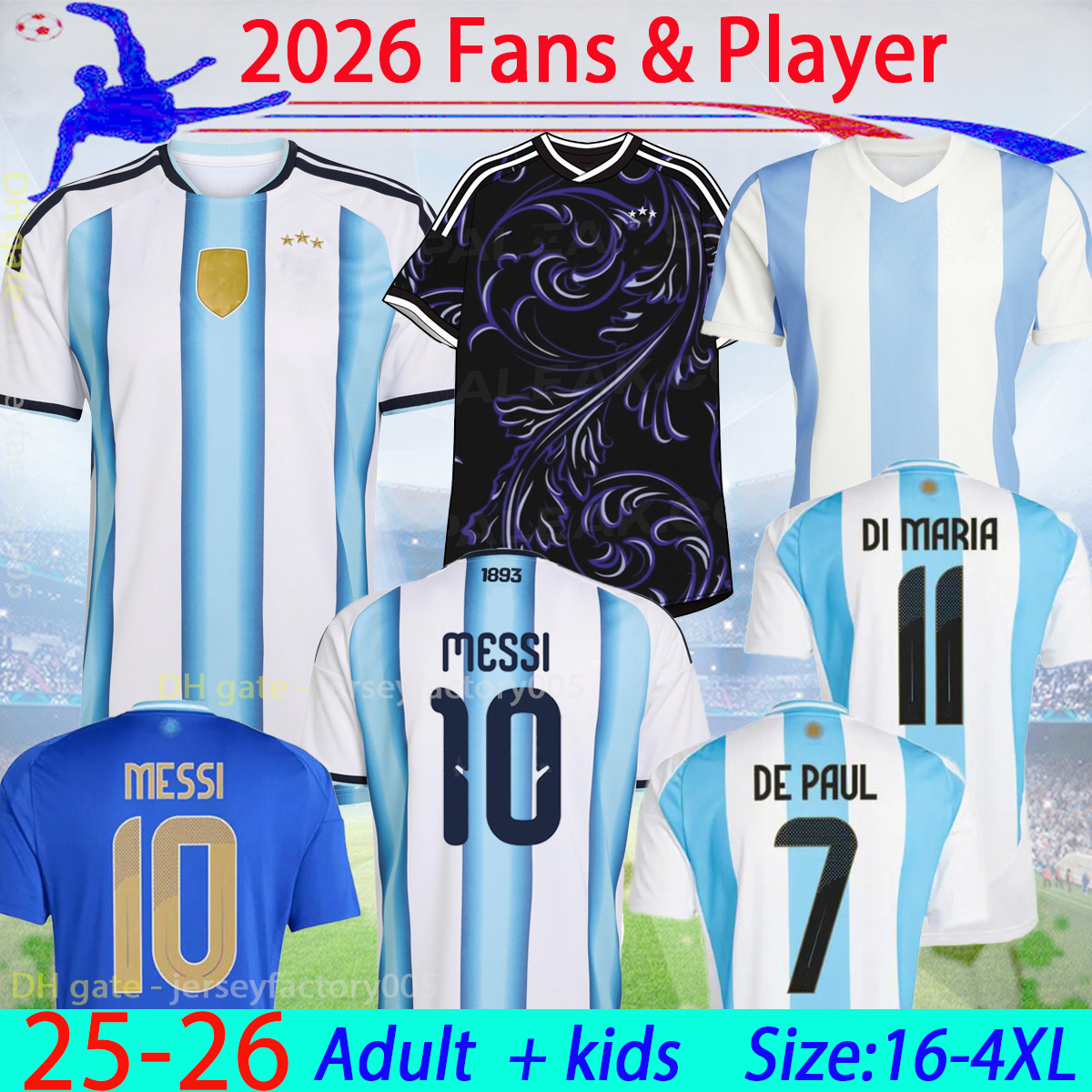 25 26 soccer jerseys 2026 kids kit player version J.ALVAREZ MAC ALLISTER DI MARIA E.FERNANDEZ L.MARTINEZ football shirts 16-4XL