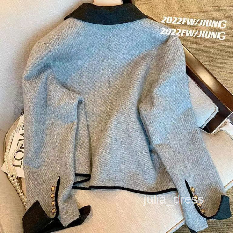 High-end Gray Jacket for Women Spring and Autumn Fashionable Petite Stylish Casual Versatile Turn-down Collar Short Top