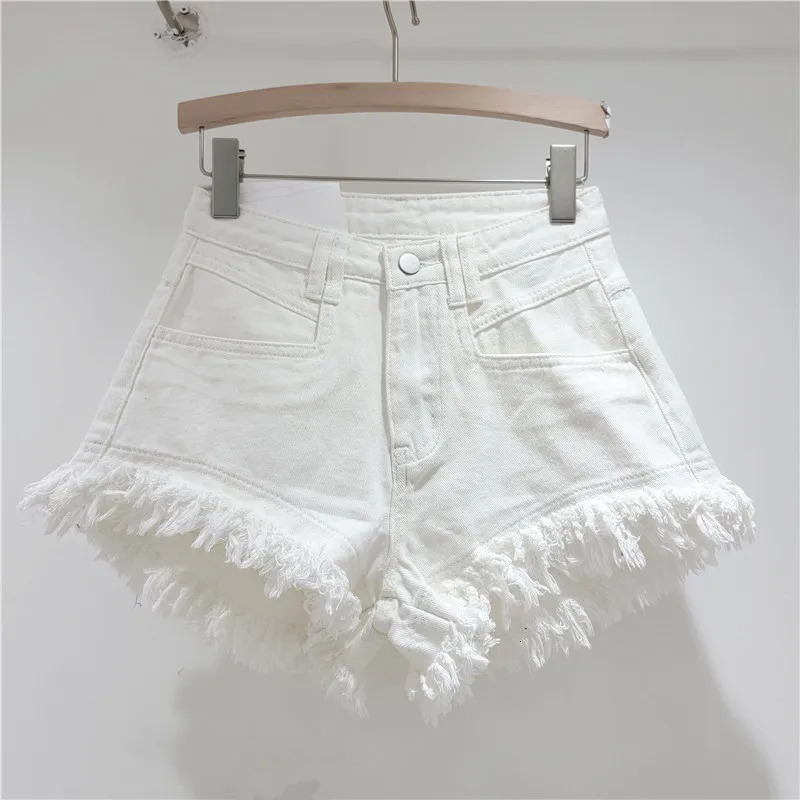 Original denim shorts womens jeans high waisted fringe A-line wide leg pants boots shorts 250402
