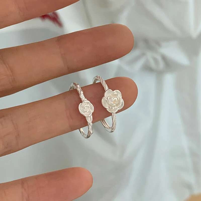S Sterg Sier Rose Ring Adjustable For Womens Simple Wear Love Cute Anniversary Birthday Romantic Gift Fine Jewelry