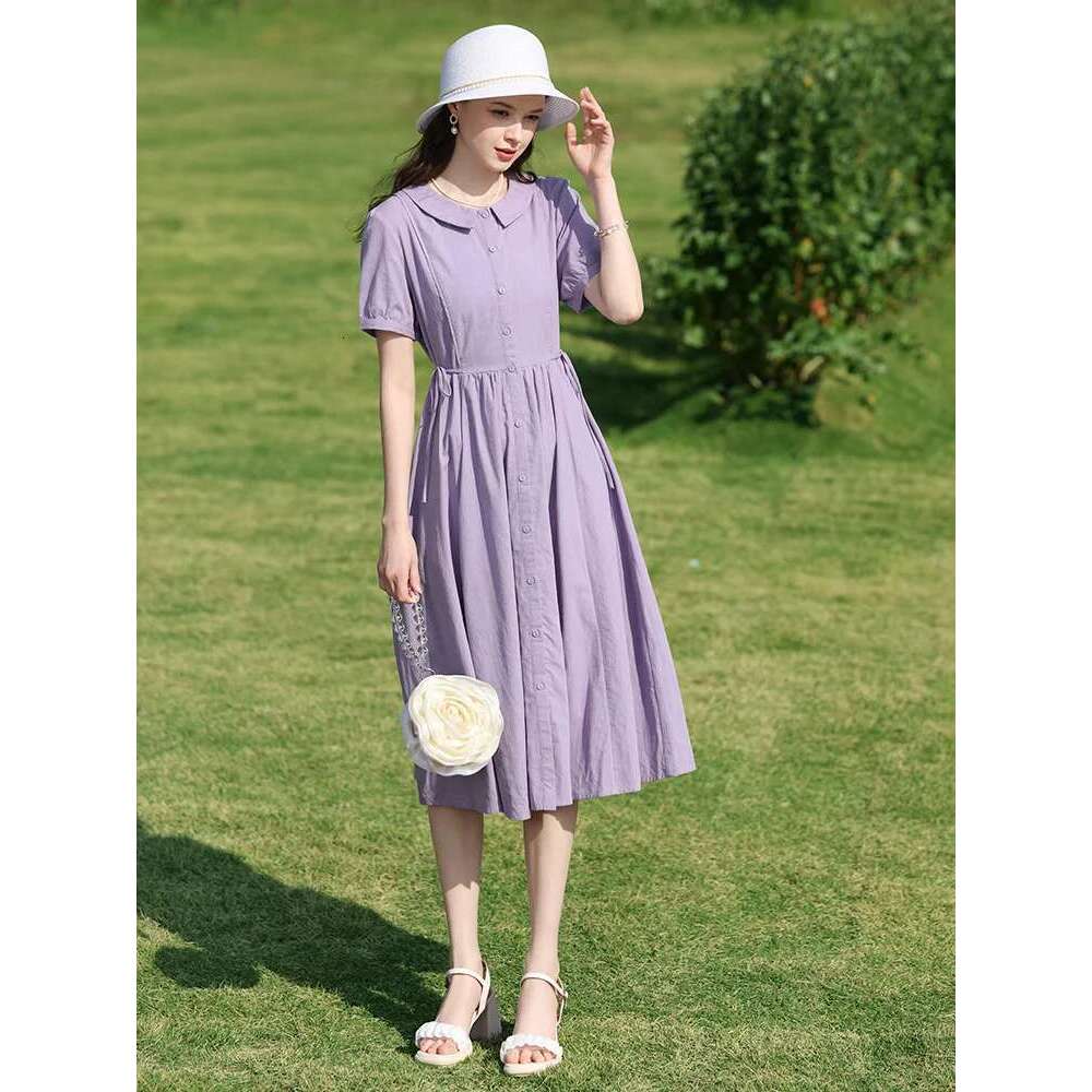 French Tea Break Short-Sleeve Women Dresses 2025 Summer New Temperament Waist Sweet Lace-Up Dress Lady