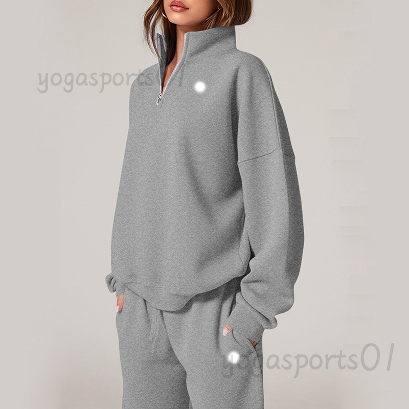 Yoga Set Quarter Zipper Up Hooded Sweatshirts Sportswear 1/4 Zip Tracksuit Men Women Loose Sweatshirt And Pants Unisex Casual Pullover Silver 3D Logo Workout Sets