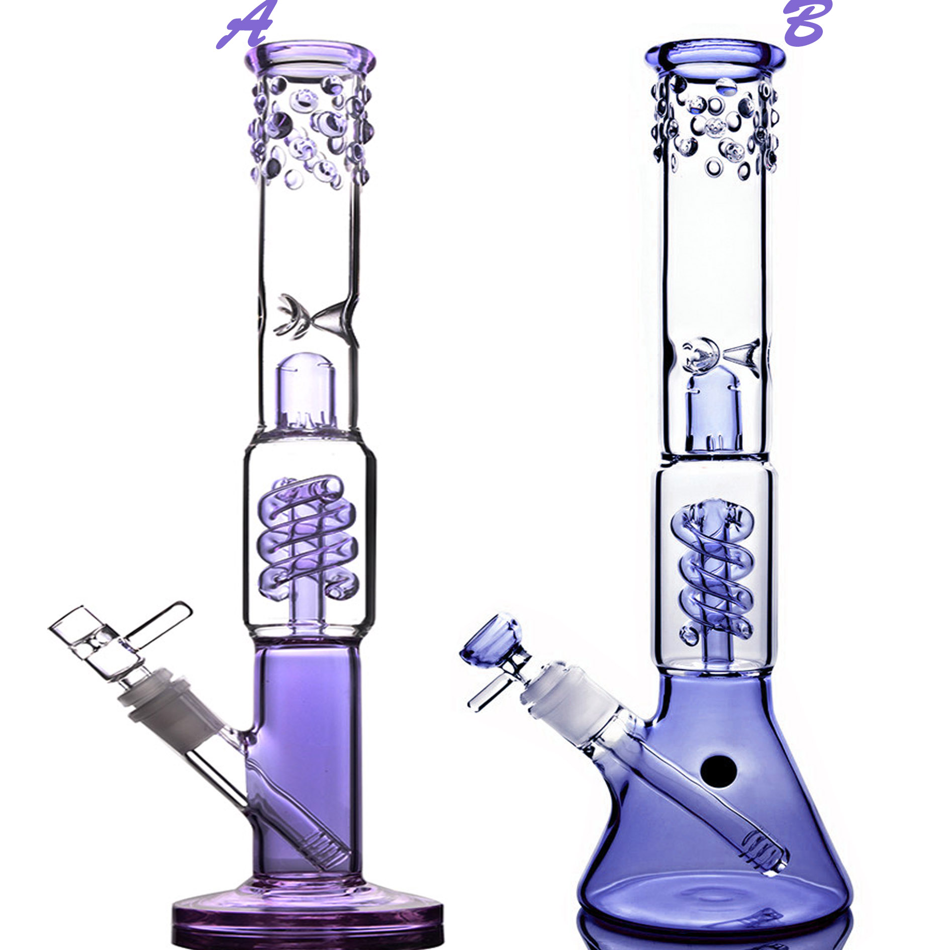 Straight Tube Glass Bong Smoking Glass Water Pipes Bubbler Recycler Hookahs Water Bongs with 14mm bowl