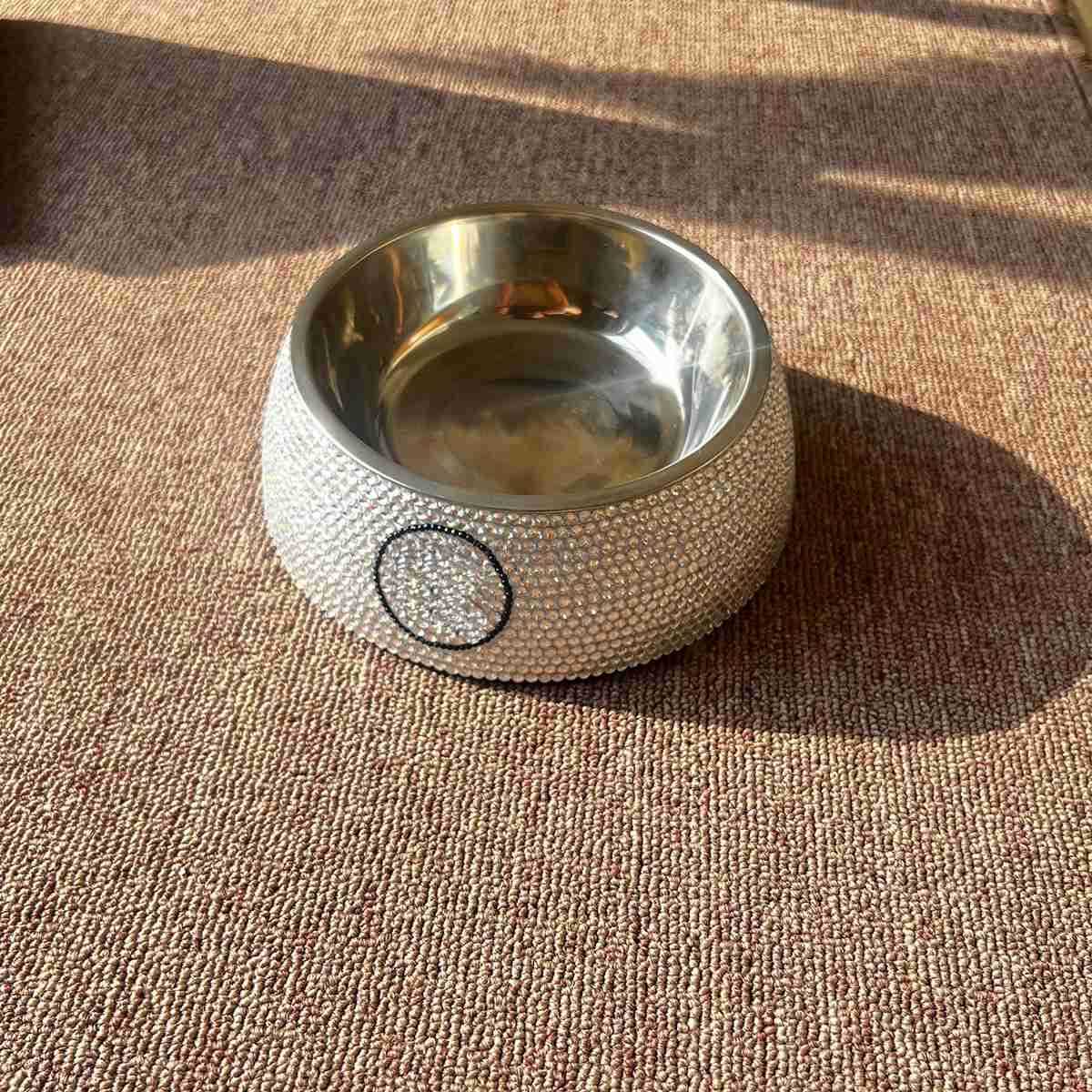 Pet diamond inlaid dog bowl stainless steel tide brand corgi Teddy Schnauzer stainless steel tableware drinking cat basin dog basin