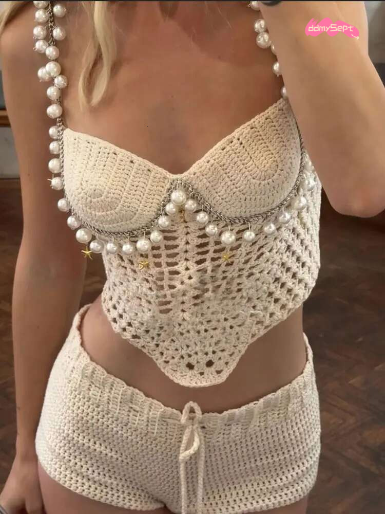 Twist Hollow Out Backless Crop Top and Skirt Fashion Knitted Bra Corset Vacation Beach Lady Sexy Two Piece Skirts Set ddmySept