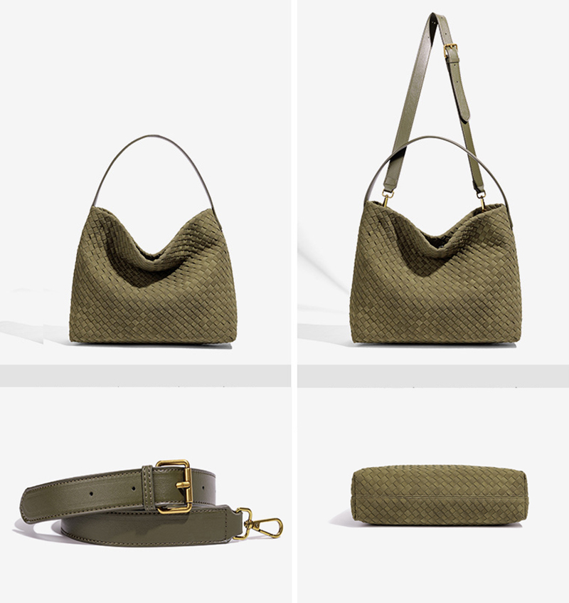 Vintage Suede Tote Bag for Women Woven Handbag Luxury Handmade Shoulder Bag Large Capacity Commuter Crossbody Bag Chic Tote Handbag Purse for Winter D