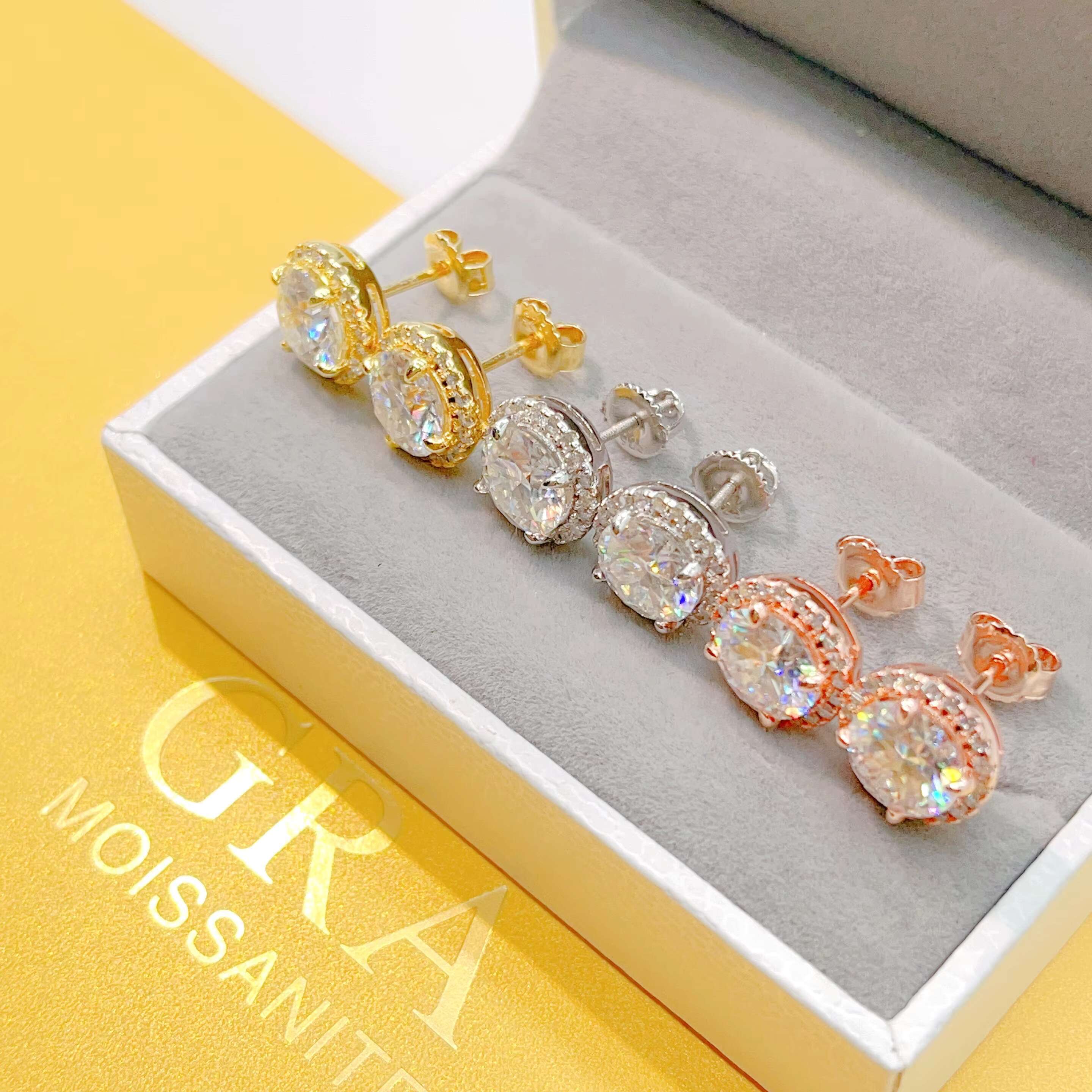 Pass Diamond Tester Fine Jewelry 925 Sterling Silver Vvs Moissanite Stud Earrings