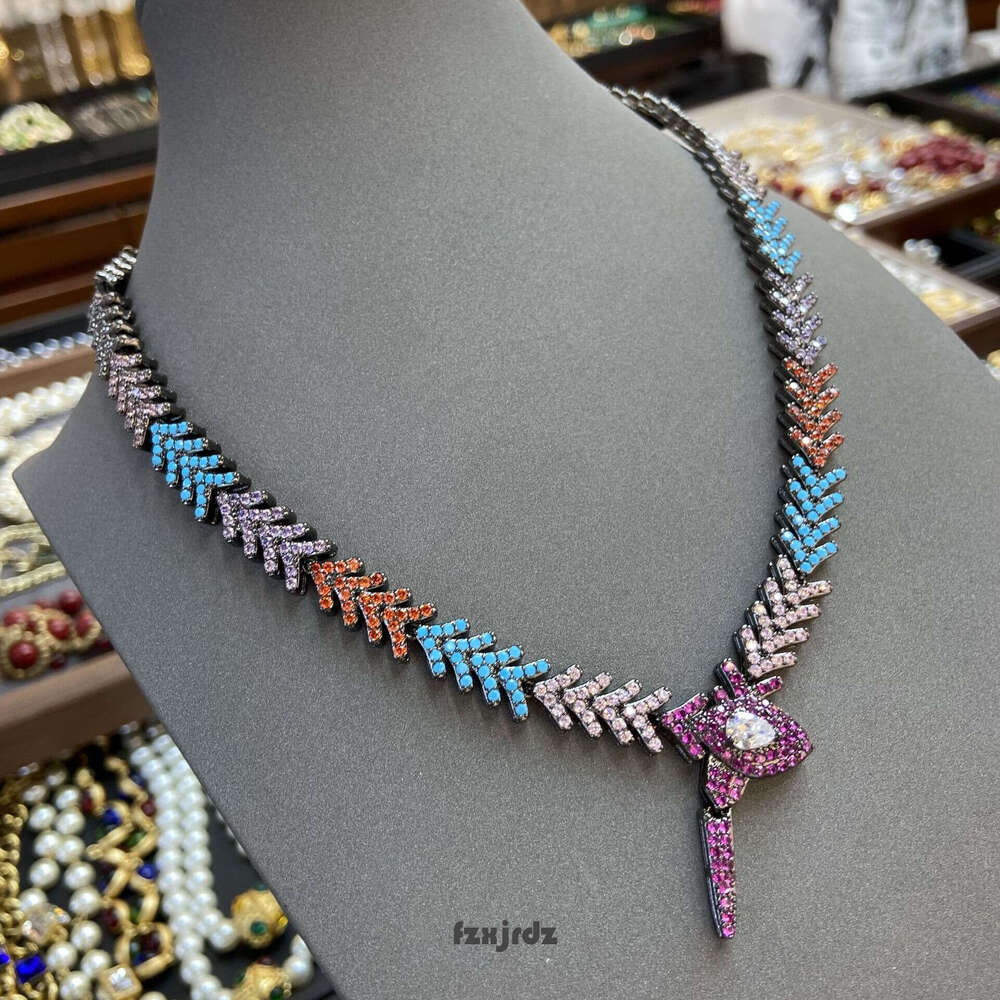 Hot Item Hip-Hop Trendy Jewelry Sets Necklaces Rhombus Cuban Chain Colorful Zircon Splicing Snake Tail Personality Necklace