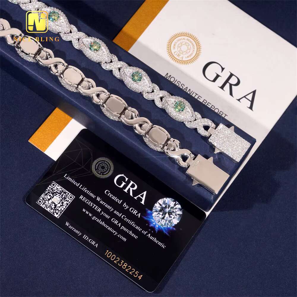 Silver Plated Bracelet Custom Iced Out Colored Moissanite Diamond Hip Hop Men Style Jewelry 925 Silver Infinity Cuban Link Chain