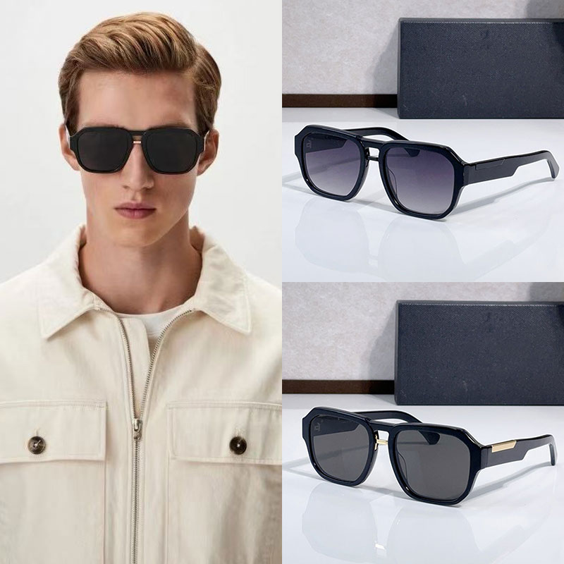 Male Pilot Mirror Logo Sunglasses Black Acetate Frame Dark Grey Lens UV400 Protective Outdoor Driving Fashion Style DG4464