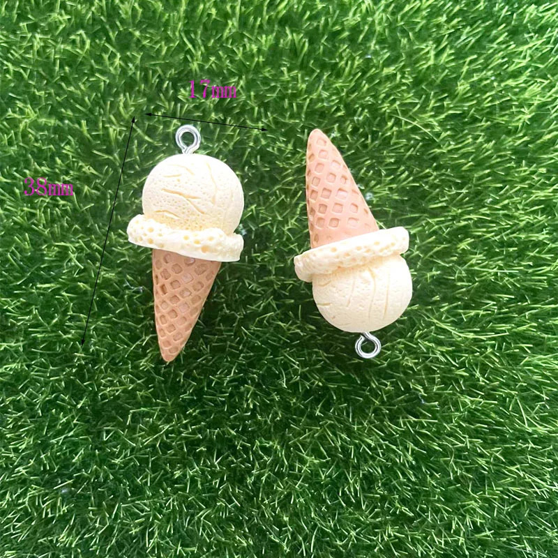 6 pieces of 17 38mm resin ice cream cone amulet pendant Cabochon handmade accessories DIY earrings necklace 250325
