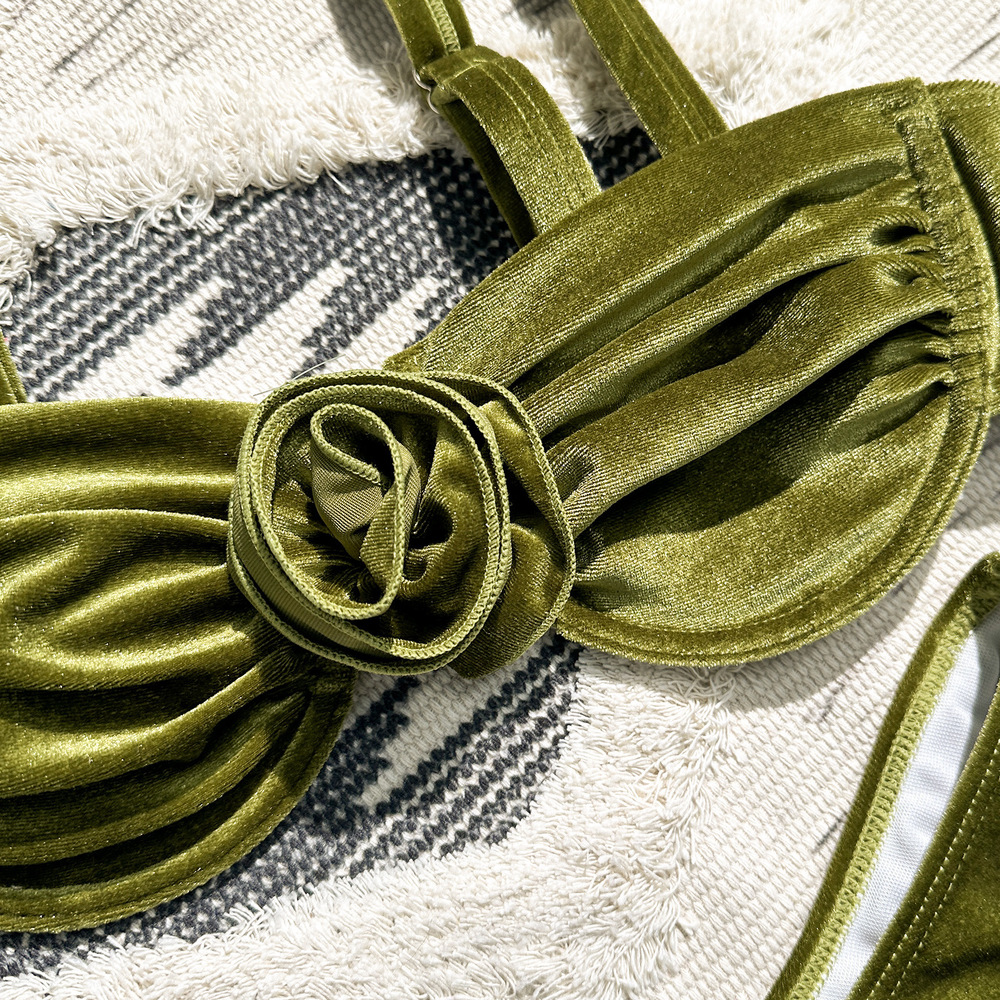 2025 new split sexy bikini solid color backless swimsuit for women