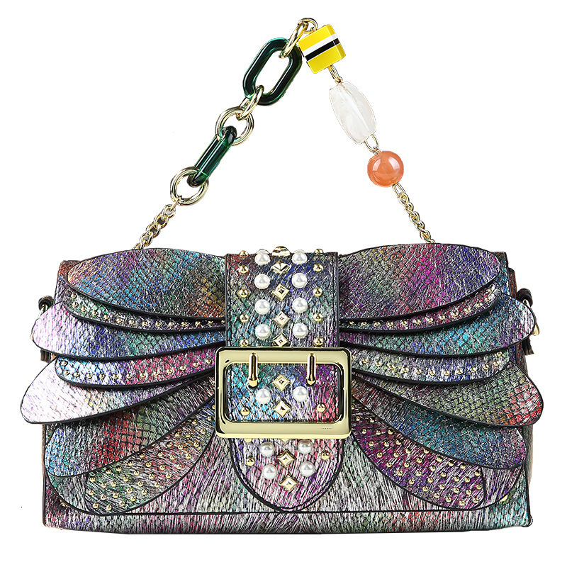 Pearl Rivet Wing Heavy-Duty Acrylic Chain Small Square Bag, Temperament Handbag, Trendy And Fashionable Crossbody Bag