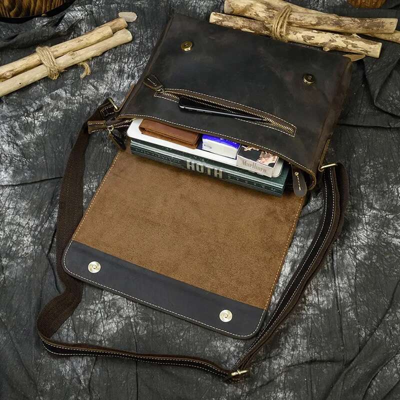 Vintage Crazy Horse Briefcases Laptop Office For Men Cover Messenger Men's Leather Bag Computer Bags
