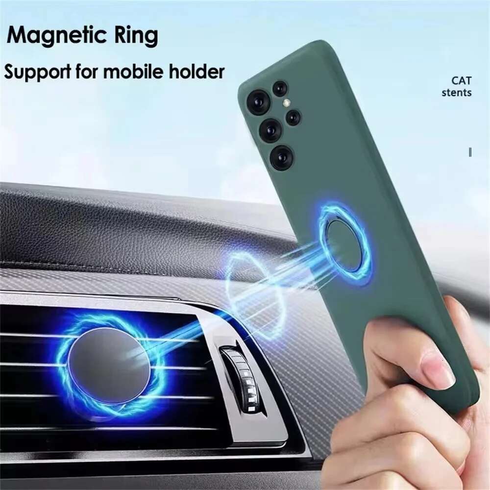 Magnetic Holder Ring Case Galaxy S24 S23 S22 S21 Plus FE Liquid Silicone Cover For Samsung S25 Ultra Cases